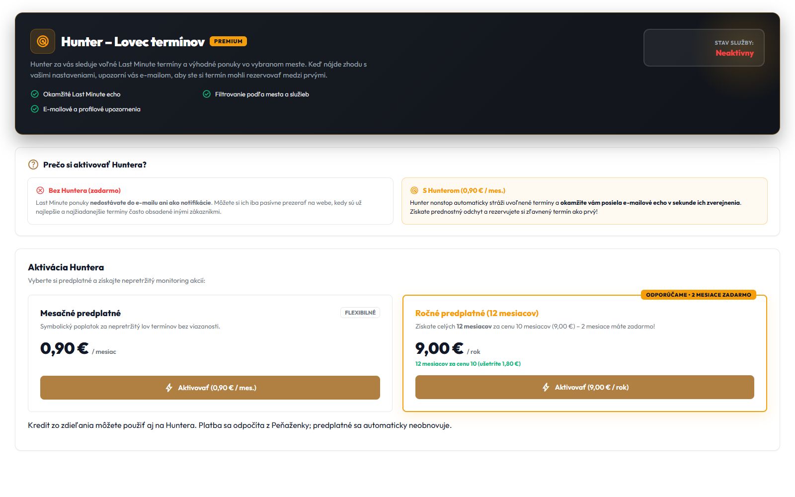 Hunter – Lovec termínov v zákazníckom profile Rezervos